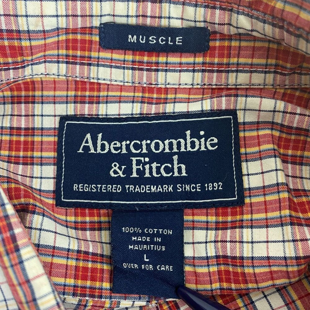 Abercrombie & Fitch Men's Large Muscle Fit Plaid Button Down Shirt Orange *Flaw - Picture 2 of 7